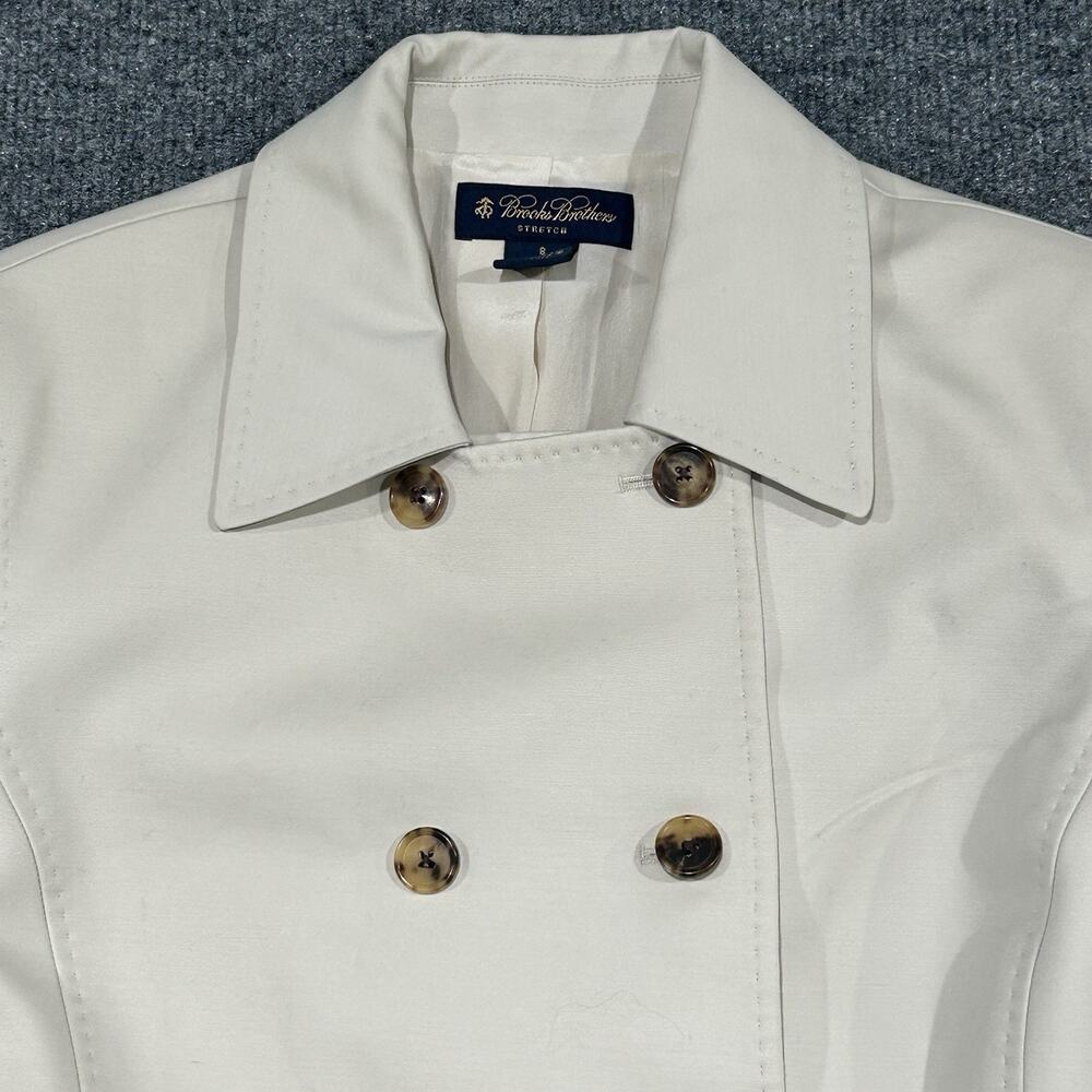 Brooks Brothers 8 Cream Stretch Cotton Trench Coat Jacket 100% Silk Lined - Picture 3 of 10